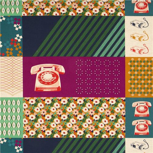 purple Kokka retro fabric with phone flower rectangular 1