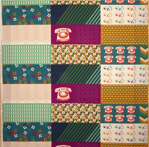 purple Kokka retro fabric with phone flower rectangular 2