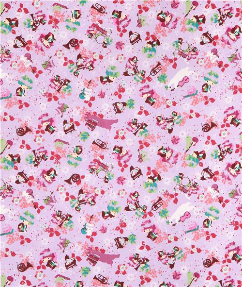 Tissu Oxford Sanrio mauve avec Little Twin Stars et des instruments de musique 0