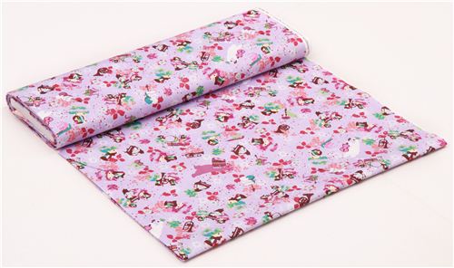 Tissu Oxford Sanrio mauve avec Little Twin Stars et des instruments de musique 0