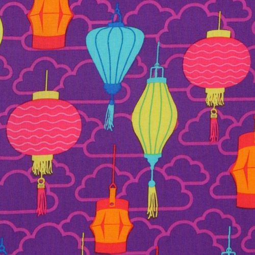 purple Michael Miller fabric Chinese Lanterns Tessuto