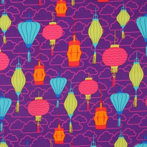 purple Michael Miller fabric Chinese Lanterns 2