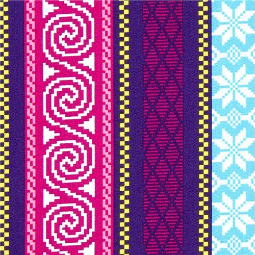 purple Michael Miller fabric with nordic patterns & stripes 1