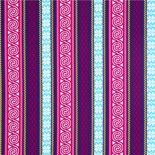 purple Michael Miller fabric with nordic patterns & stripes 2