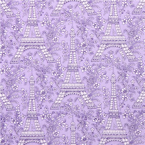 purple Paris Eiffel Tower flower fabric Michael Miller Petite Paris Fabric