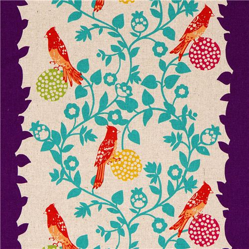 purple Perch echino laminate fabric with birds Japan 1