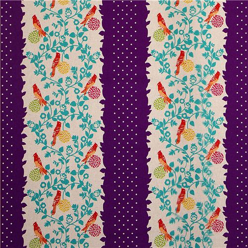 purple Perch echino laminate fabric with birds Japan 2