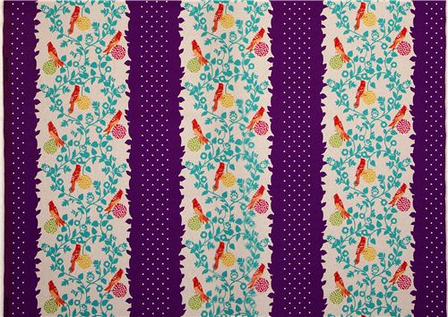 purple Perch echino laminate fabric with birds Japan 3