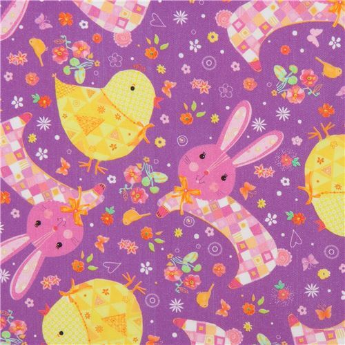purple Quilting Treasures Easter bunny and chick fabric Fabric