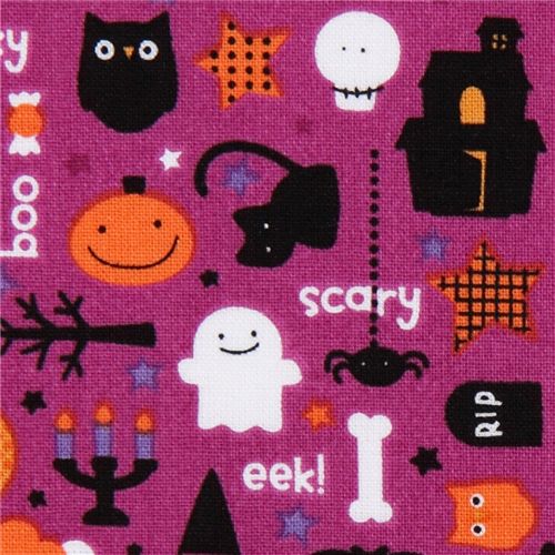 purple Riley Blake Halloween fabric owl ghost pumpkin 1
