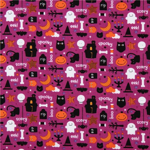 purple Riley Blake Halloween fabric owl ghost pumpkin 2