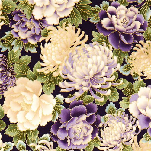 lila Robert Kaufman Blumen Stoff mit Hyazinthen aus den USA Stoff