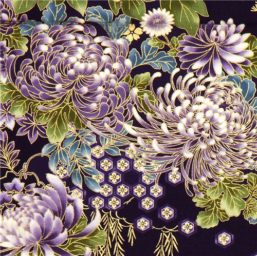 purple Robert Kaufman fabric with Asian flowers & border 2