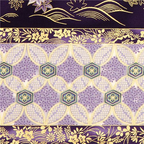 purple Robert Kaufman fabric with Asian flowers & border 3