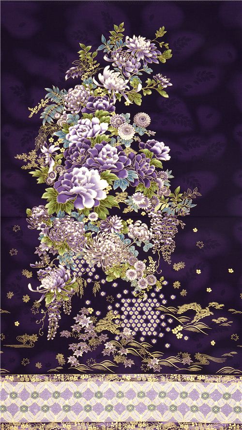 purple Robert Kaufman fabric with Asian flowers & border 4
