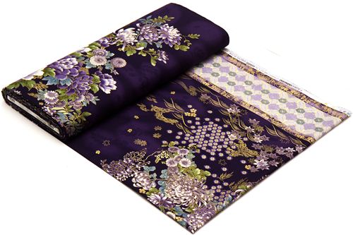 purple Robert Kaufman fabric with Asian flowers & border 5