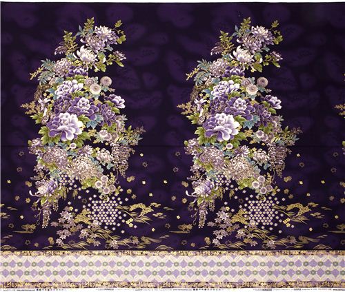 purple Robert Kaufman fabric with Asian flowers & border 6