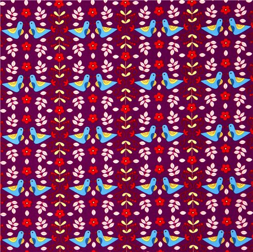 purple Robert Kaufman fabric with bird flower leaf 2