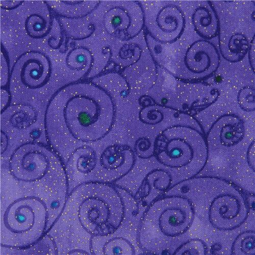 Tela violeta con arabescos karakusa y dorados metalizados de Timeless Treasures Tela