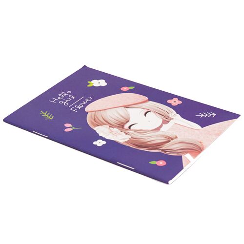 lila charakter notebookB5 buntes m�dchen mit h�ten und blumen 3