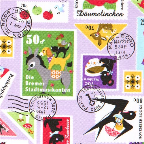 violetter M�rchen Stempel Kinder Stoff von Kokka Japan 2