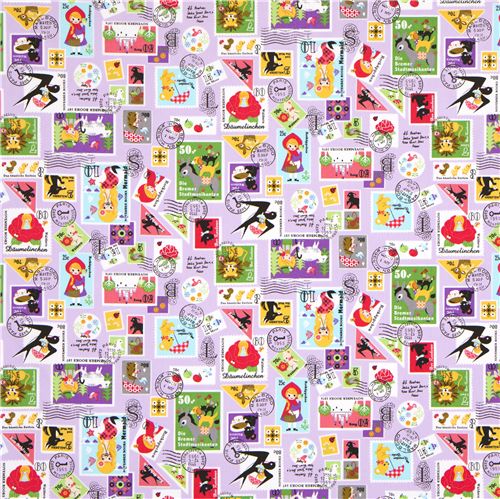 violetter M�rchen Stempel Kinder Stoff von Kokka Japan 3