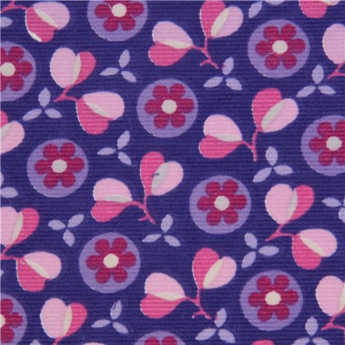 tessuto viola di velluto con fiori rosa Timeless Treasures Tessuto