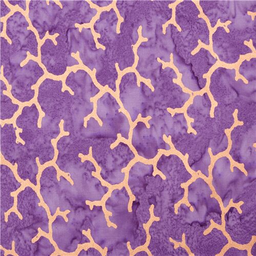 lila Sarong Batik-Stil Baumwollstoff Batikmuster gold Korallenriff Stoff