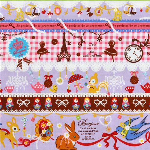 lila kawaii Stoff Bambi Eichhörnchen Eiffelturm Japan 1