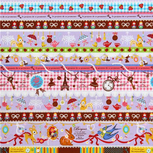 lila kawaii Stoff Bambi Eichhörnchen Eiffelturm Japan 2