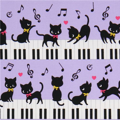 lila kawaii Stoff schwarze Kätzchen Klavier Japan 1