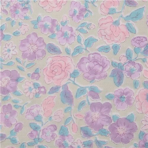 tessuto fiori viola rosa cotone doppia garza Tessuto