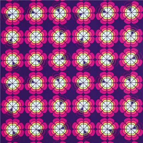 purple retro flower fabric par Michael Miller USA 2