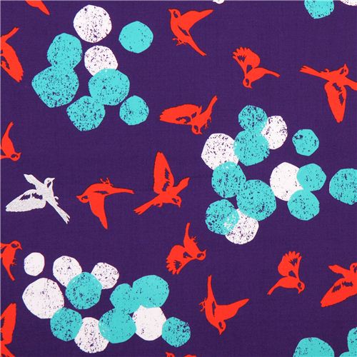 Tela satn algodn pjaro violeta echino Decoro soaring Tela