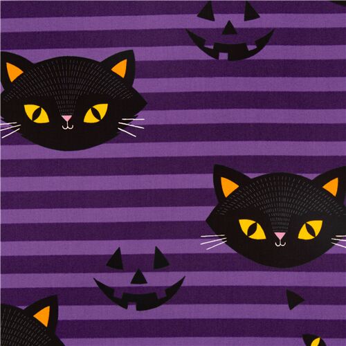 Hide N Go Kitty Striped Halloween Black Cat Jack O Lantern Fabric