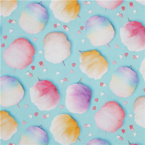 Regenbogen Zuckerwatte blauer Baumwollstoff von Kokka Stoff