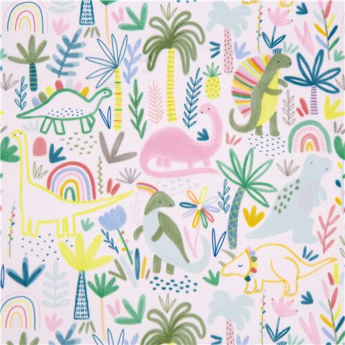 tessuto bianco arcobaleni foglie minky dinosauri colorati Tessuto