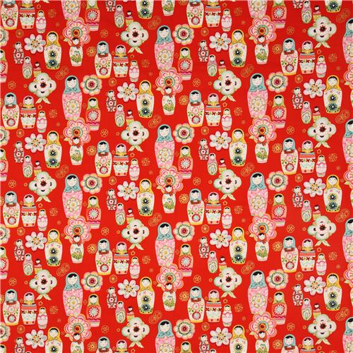 Tissu Alexander Henry rouge avec des Matriochkas, Nadya 0