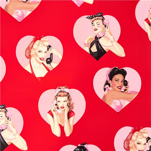 rotes Pinup Stoff Herzen Telefon Stoff