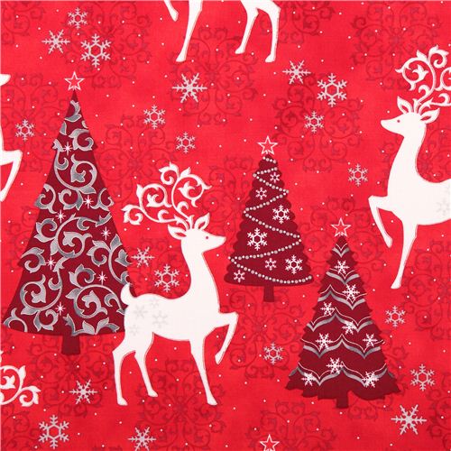 red Christmas tree deer Christmas fabric Quilting Treasures Fabric