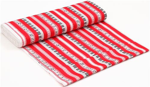 Remnant 46 cm - red Cosmo oxford fabric with music theme and stripes 3