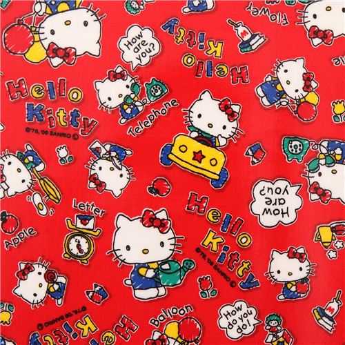 Tela laminada roja Hello Kitty globo manzana de Sanrio de Japón Tela