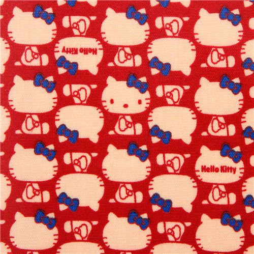 red Hello Kitty laminate fabric blue ribbon by Sanrio from Japan Fabric