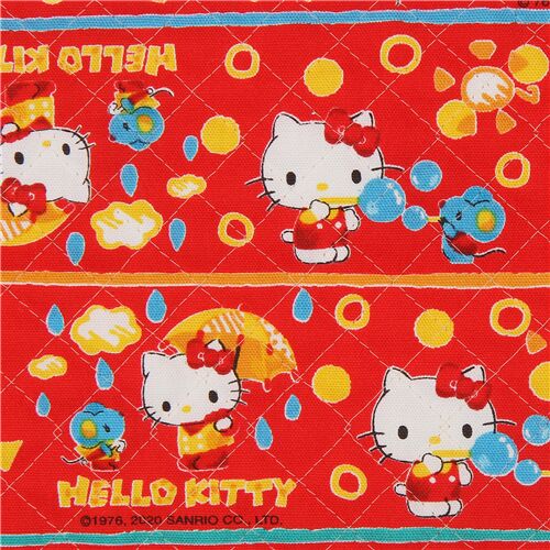 Tela acolchada roja para quilting con Hello Kitty y ratón Tela