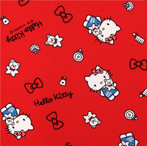 tessuto Oxford Hello Kitty rosso orso fiocchi pettine Sanrio dal Giappone
