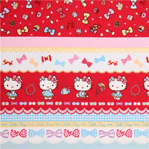 Hello Kitty Streifen Schleife Schmuck Oxford Stoff von Sanrio aus Japan