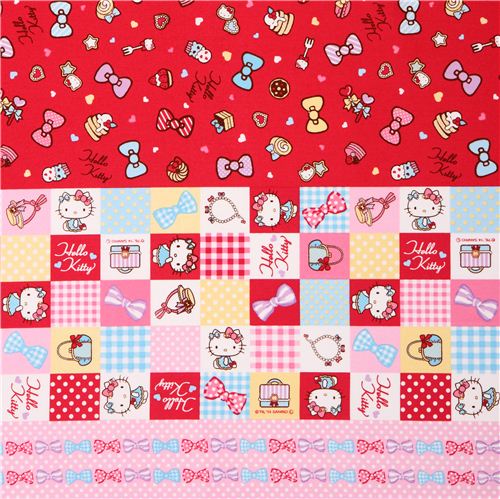 Hello Kitty Streifen Schleife Schmuck Oxford Stoff von Sanrio aus Japan 0