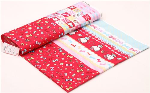 Hello Kitty Streifen Schleife Schmuck Oxford Stoff von Sanrio aus Japan 0