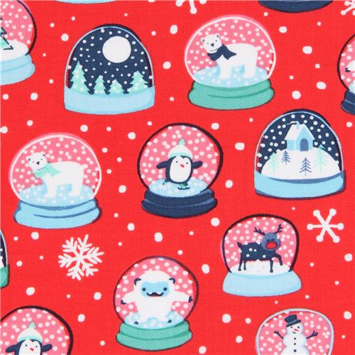 Roter Stoff mit Schneekugeln von Ink & Arrow Stoff