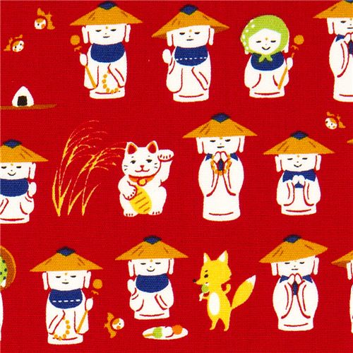 Tissu japonais rouge, Lucky Cat et statues Jizo Tissu